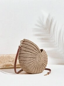 SHECARRY 1pc Women's Woven Shoulder Bag, Large Capacity, Beach Vacation - Coffee - View 4