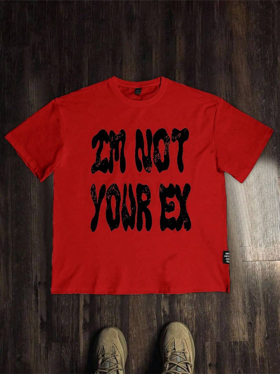 Manfinity EMRG Camiseta oversize de hombre con estampado de cruz y eslogan - Rojo - Ver 1