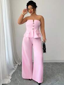 Elenzga 大码女士两件套日常服装 - 粉色 - 查看 9