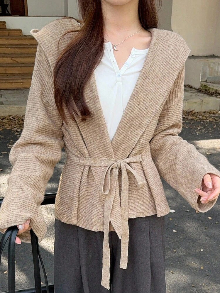 Women's Casual Loose Korean Style Solid Color Long Sleeve Hooded Cardigan Fall,Winter