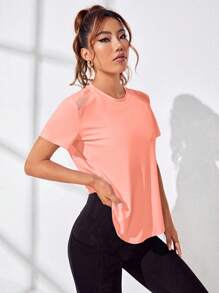 Easithlete Áo thun thể thao tay ngắn màu trơn dành cho nữ, áo thun tập gym - Màu Cam san hô - Xem 4