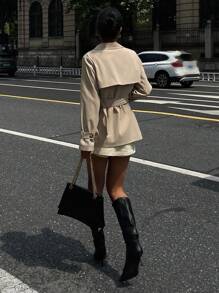 DAZY Women's Casual Belted Trench Coat, Autumn Women Jacket,Fall Women Clothes - Khaki - View 2