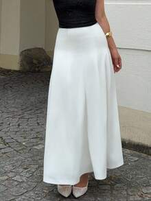 Jeta Ari Saia Branca Plissada de Cintura Alta com Pesponto Sólido