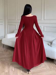 Feyla Women's Elegant Ruched Waist A-Line Dress,Fall Dresses For Women - Burgundy - View 6