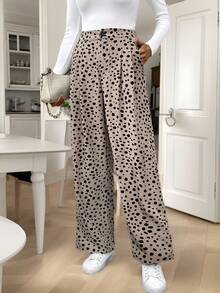 SHEIN Frenchy Women's  Fall  Vacation Casual All-Over Print Straight Leg Pants - Multicolor - View 6