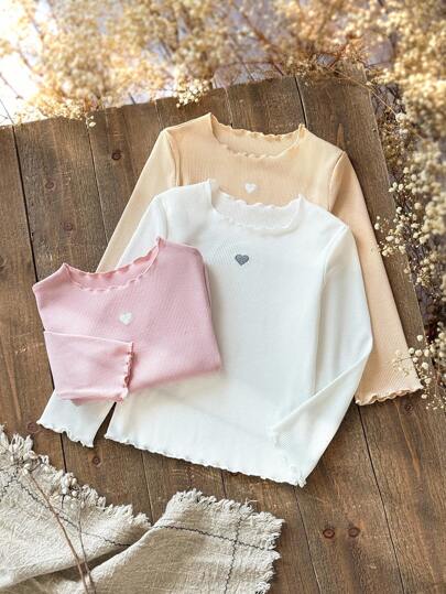 SHEIN 3pcs/Set All-Match Versatile Fashion Minimalist Round Neck Long Sleeve T-Shirts For Young Girls Fall Winter