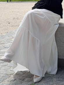 Jeta Ari 白色编织女士大下摆白色衬里裙子，适合度假和外出 - 白色 - 查看 5