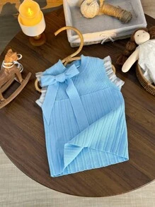 SHEIN Kleine Mädchen Einfarbiger Rundhals Rüschen Saum Pullunder Herbst Winter Kleidung