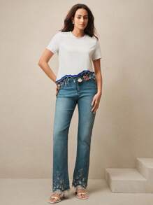 Anewsta 女士度假小众设计海洋元素T恤 - 白色 - 查看 5