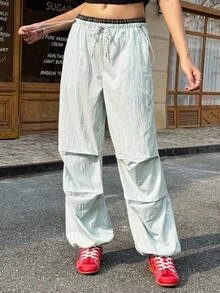 Jouncy Damen Lässig Karomuster Patchwork Hose mit Kordelzug Taille