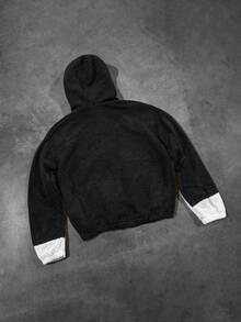 Manfinity EMRG Men's Casual Contrast Color Black And White Zip Up Hoodie,Winter Fleece Jacket Hiking Streetwear,Y2k Emo Style Velvet Fabric Warm Hooded Jackets - Multicolor - View 3