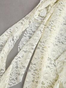 Sweetra Petite Váy ngắn xếp nếp ren chắp vá viền bất đối xứng phong cách Bohemian dành cho phụ nữ nhỏ nhắn, mùa xuân/hè - Màu be - Xem 5