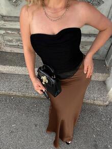 Jeta Ari 女士纯色简约日常穿搭长裙女装 - 鏽棕色 - 查看 5