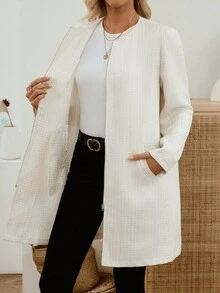 EMERY ROSE Veste longue décontractée à manches longues et fermeture éclair pour femmes, cardigan long blanc, cardigan long, cardigan duster, veste blanche pour femmes, cardigan, vêtements d'hiver pour femmes, veste d'hiver, manteau d'hiver, manteau d'hiver pour femmes, vêtements d'automne pour femmes