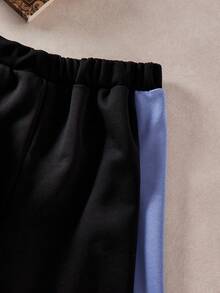 SHEIN Casuvi Kids 2 件套男童工装口袋拼布撞色连帽卫衣和休闲裤套装，2025 年儿童返校装和运动装