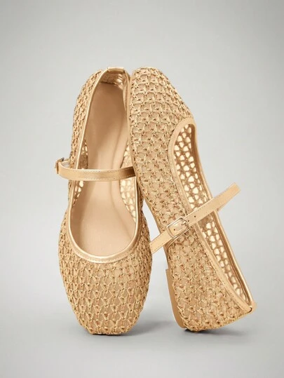 SHUZIA Women's Casual Elegant Square Toe  Comfortable Woven PU Ballet Flats For Christmas Valentine's Day