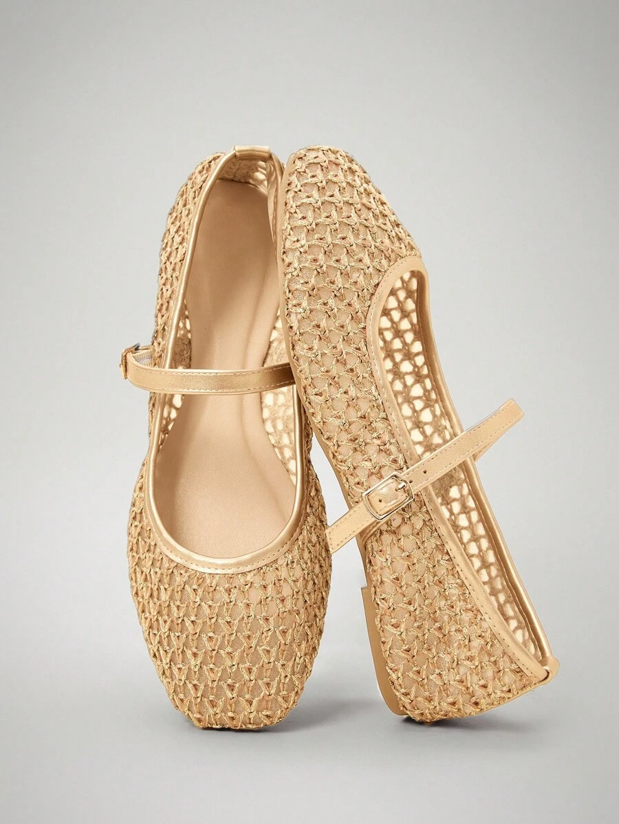 SHUZIA Women's Casual Elegant Square Toe  Comfortable Woven PU Ballet Flats For Christmas Valentine's Day - Camel - View 1
