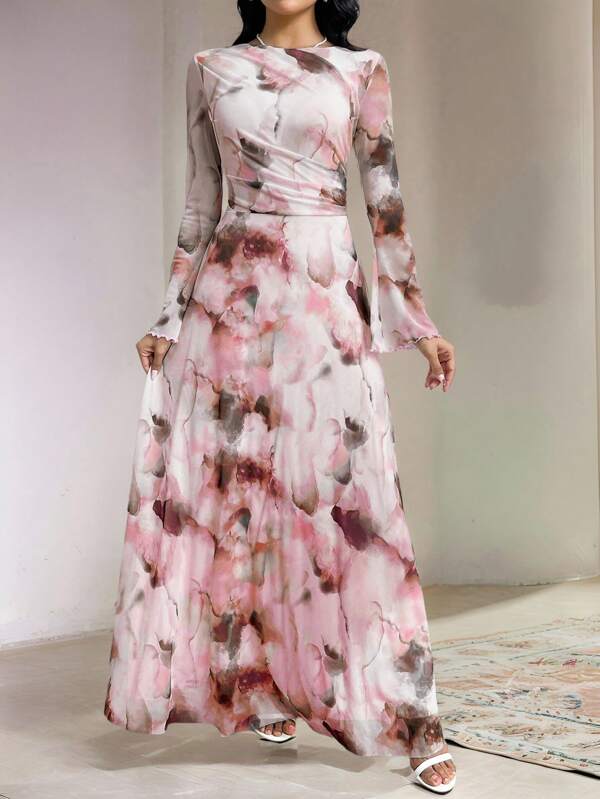 Veilorie Women's Elegant Marble Print Dress