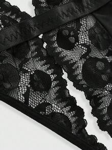 ROMWE Goth Bodysuit Sexy com Recorte na Entreperna e Detalhe em Renda Estilo Gótico - Preto - Visão 4