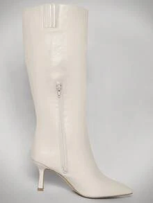 SHUZIA Women Everyday Basic Comfortable Zip-On Mid-Calf Kitten Heeled Boots - White - View 7