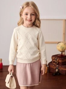 PrepCrw Suéter de manga comprida com gola redonda estilo universitário para meninas e minissaia de malha, roupa casual - Multicolorido - Ver 1
