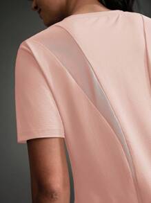 女士休闲运动网眼拼布圆领短袖 T 恤 - 珊瑚粉 - 查看 8