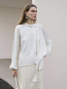 Uhlyne 女士波尔卡圆点印花长袖宽松时尚上衣 - 香檳色 - 查看 5