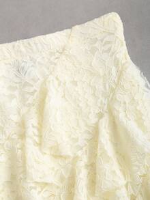 Sweetra Petite Váy ngắn xếp nếp ren chắp vá viền bất đối xứng phong cách Bohemian dành cho phụ nữ nhỏ nhắn, mùa xuân/hè - Màu be - Xem 7