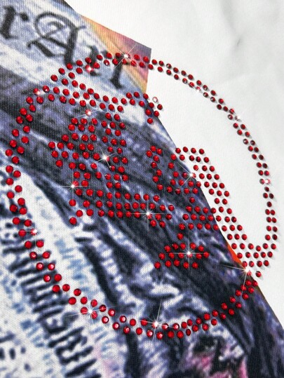 Street Life Men's Casual Summer Rhinestone T-Shirt With Graphic & Letter Print