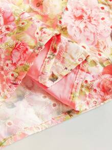 Maija Kids Maija Kids 2pcs/Set Floral Print Puff Sleeve Shirt & Shorts Set For Young Girls - Pink - View 9