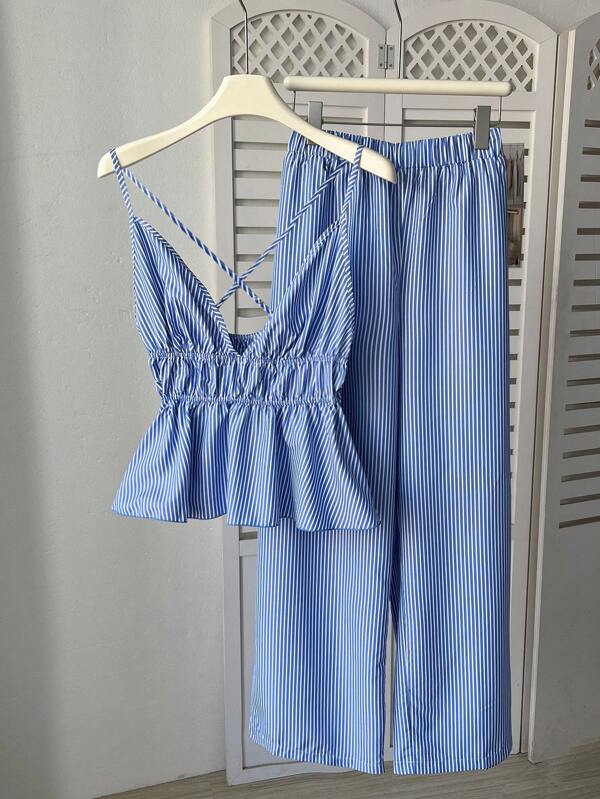 Franclia Plus Size Striped Camisole And Striped Pants 2 Pieces Set