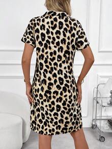 EMERY ROSE Leopard Print Casual Batwing Sleeve Dress, Summer,Summer Dresses For Women - Multicolor - View 2