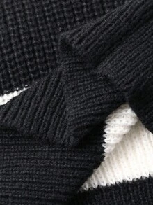 DAZY 幼儿男童宽松休闲条纹针织毛衣，基本款圆领长袖，秋季 - 黑與白 - 查看 8