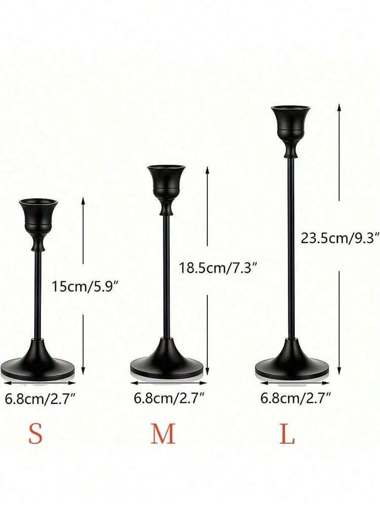 Zazumi 3 件黄铜金色/黑色金属锥形烛台，复古现代装饰中心烛台适用于壁炉、婚礼、派对、乔迁礼物、生日毕业典礼、舒适家居、拉玛餐桌装饰、母亲节礼物、派对使用、家庭用餐、高端餐厅用品、婚礼装饰 - 黑色 - 查看 7