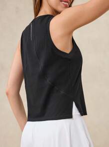 OutZeal 女士运动黑色背心 日常健身服 夏季柔软莫代尔混纺弹力弧形下摆 - 黑色 - 查看 7