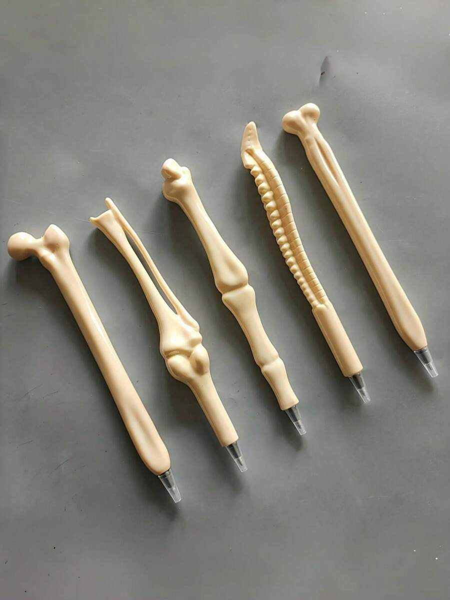 5 支骨头形圆珠笔,符合人体工程学设计,椭圆形,笔尖位于中点,由塑料制成,可伸缩,是送给护士、医生、办公室使用和医疗笔记本书写用品的完美礼物 - 彩色 - 查看 1