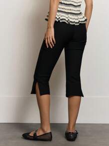 MUSERA Mid Rise Button Capri Leggings Summer Holiday Vacation Y2k Elegant Cute Casual Sexy Collective Back To School    Winter Valentines Day Pants - Black - View 4