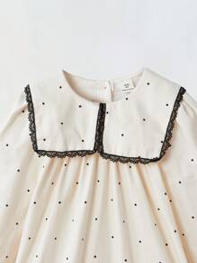 SHEIN Maija Kids 少女波点图案荷叶边下摆宽松可爱连衣裙 - 杏色 - 查看 5