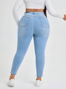 Slaydiva Jeans De Mezclilla Elásticos De Talla Grande Con Efecto Lavado - Lavado ligero - Ver 2