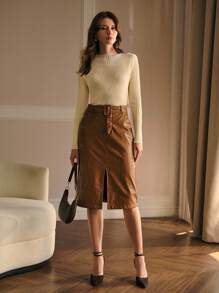 MOTF PREMIUM SUÉTER TEJIDO AJUSTADO CON PEDRERÍA PARA OTOÑO E INVIERNO - Albaricoque - Ver 5