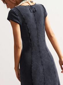 Bohemela 女式休闲纯色V领修身水洗及膝针织连衣裙