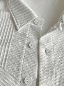 Manfinity EMRG Áo khoác nam tay dài màu trơn, cài nút đơn giản, dáng rộng, cài nút có họa tiết, áo sơ mi dệt kim, áo sơ mi có cổ, áo sơ mi dài tay, áo sơ mi trắng cài nút, áo sơ mi trắng - trắng - Xem 4