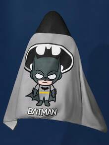BATMAN X SHEIN 2-6岁可爱卡通英雄灰色连帽浴巾，超强吸水超细纤维，温暖不起毛，适合沐浴、游泳、海滩、浴室 - 灰色 - 查看 5