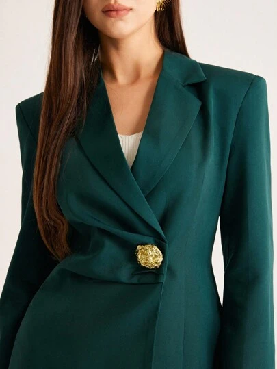 Aveloria Women's Oversized Long Sleeve Asymmetric Metal Button Collar Pleated Blazer Jacket Fall Cloth For Women