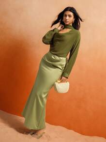 Roylia Women's Casual Loose Collar Blouse For Commuting Draped Top Olive Green Top - Green - View 6