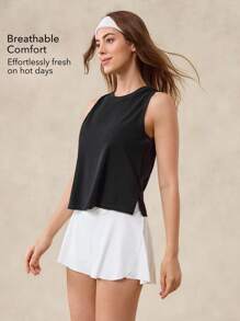 OutZeal 女士运动黑色背心 日常健身服 夏季柔软莫代尔混纺弹力弧形下摆 - 黑色 - 查看 2