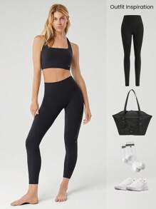 GLOWMODE FeatherFit™ Twisted Active Square Neckline Tank Light Support Low Impact Yoga Daily - Black - View 6