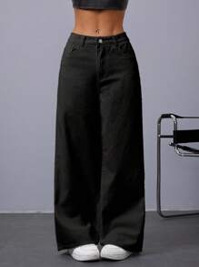 Jeanoix High Waist Wide Leg Jeans - Black - View 7