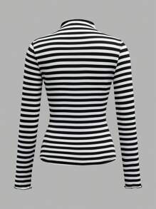 SHEIN EZwear 2 件休闲修身长袖 T 恤，条纹，适合秋冬季 - 彩色 - 查看 3