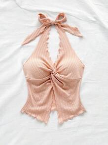 Soleia 时尚性感系带扭褶下摆开衩露背短款上衣